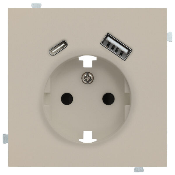Розетка электрическая с зарядным устройством USB A+C Латте