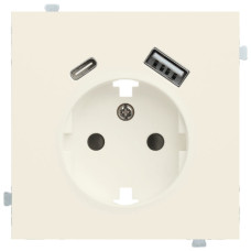 Розетка электрическая с зарядным устройством USB A+C Кремовый сатин