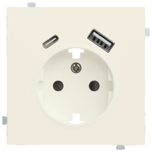 Розетка электрическая с зарядным устройством USB A+C Кремовый сатин